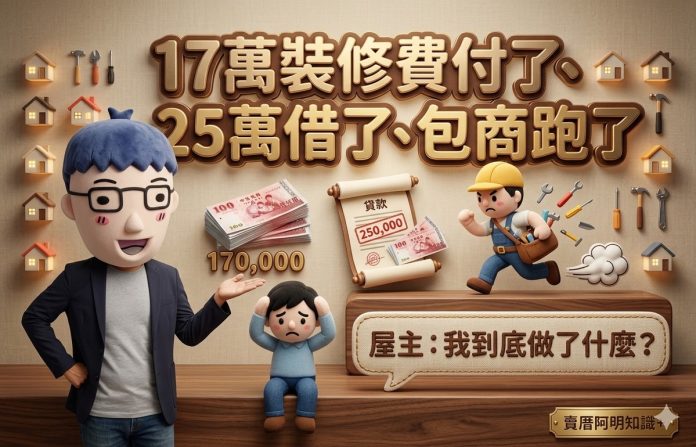 17萬裝修費付了、25萬借了、包商跑了 屋主：我到底做了什麼？