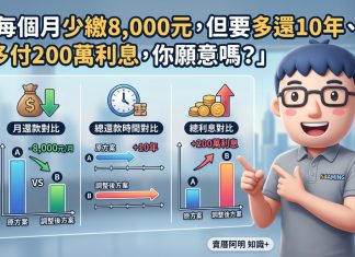 「每個月少繳8,000元,但要多還10年、多付200萬利息,你願意嗎?」 「每個月少繳8,000元,但要多還10年、多付200萬利息,你願意嗎?」