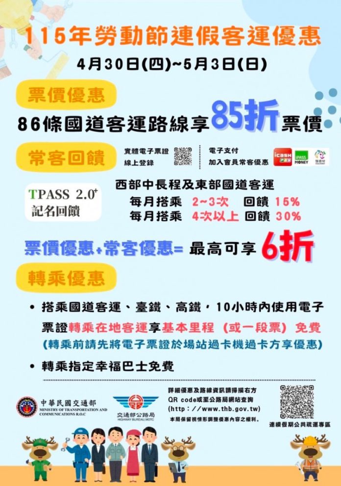 勞動節連假省很大！國道客運最低42折優惠上路