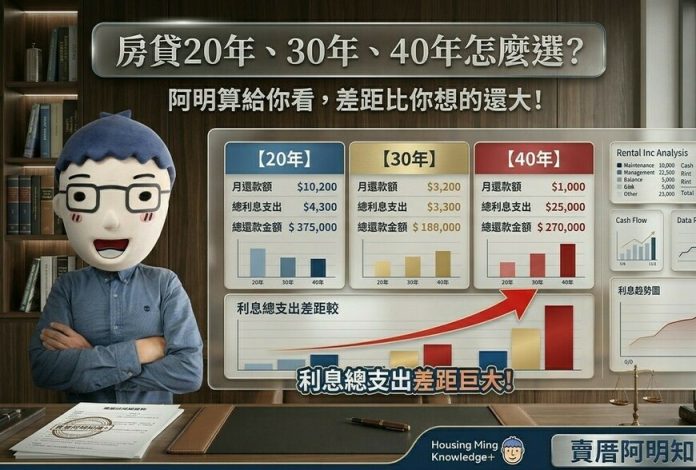 房貸20年、30年、40年怎麼選？阿明算給你看，差距比你想的還大！