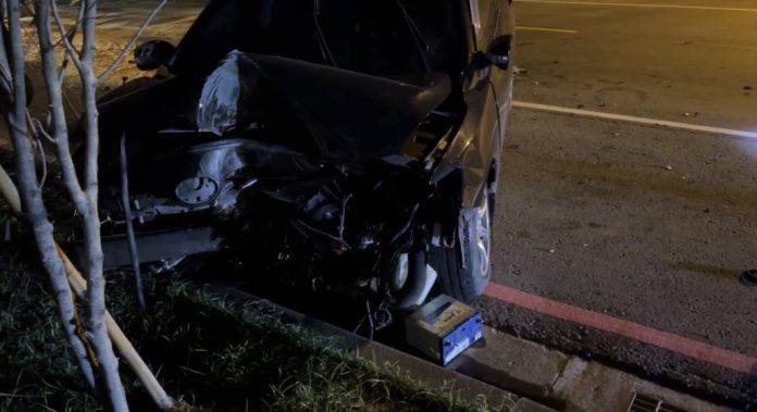 閃狗失控！高雄19歲男深夜自撞路樹　車頭爛毀人送醫