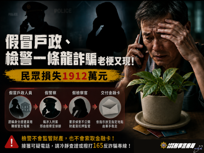 男聽信假檢警話術「金融卡藏花盆」遭取走 被騙1912萬