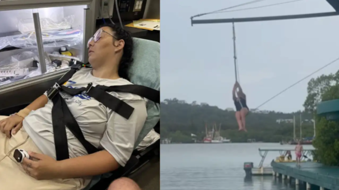 影／美國女子郵輪之旅玩滑索出意外！下體猛撞繩子重創腫如棒球　自費5萬美元搭醫療專機急救