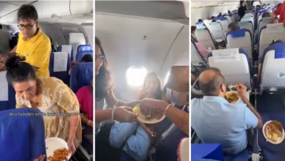 影／機艙直接變自助餐廳！印度15人大家庭自備餐點「飛機上分食狂歡」　影片曝光引發熱議