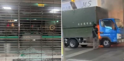 台北萬華區不平靜！　銀行玻璃門自爆停人行道小貨車自燃
