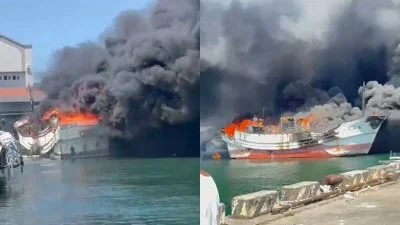 快訊／高雄旗津漁港火警！3艘漁船陷火海　全力搶救中