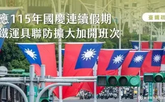 臺鐵公司115年國慶連續假期雙鐵運具聯防再加開3列次 臺鐵公司115年國慶連續假期雙鐵運具聯防再加開3列次
